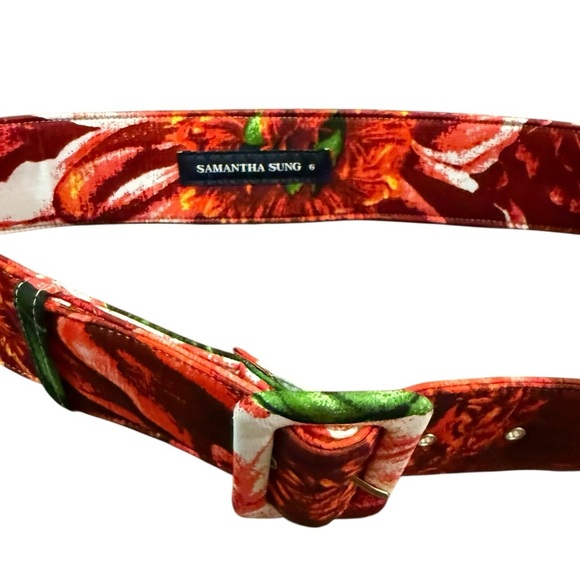 Samantha Sung Red Floral Belt Size 6 - Picture 1 of 6